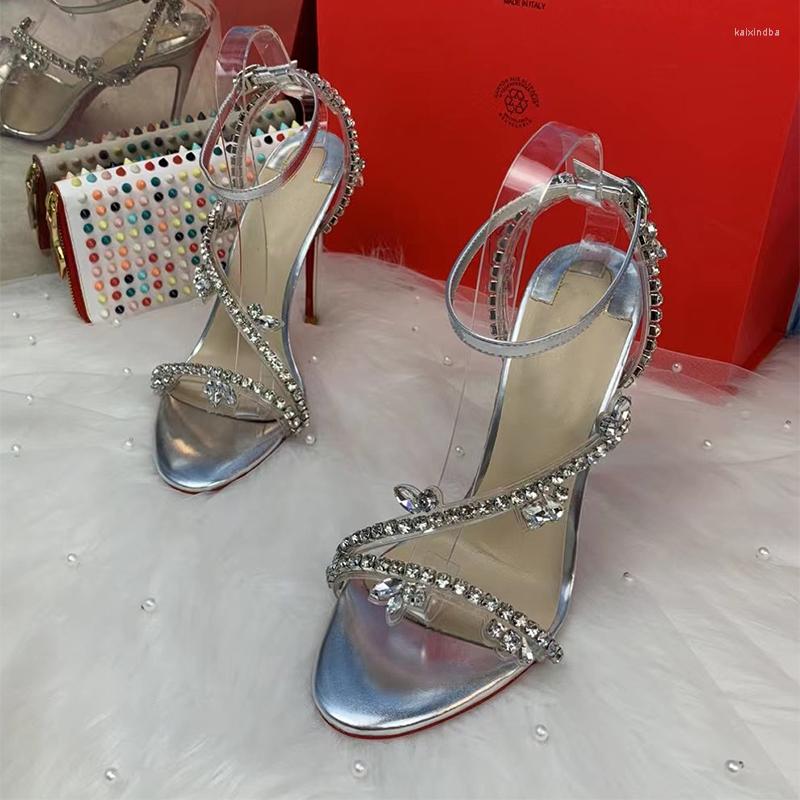 Sweet Crystal Chain Silver Color 12cm 10cm 8cm Thin High Heels Women Fashion Shoes