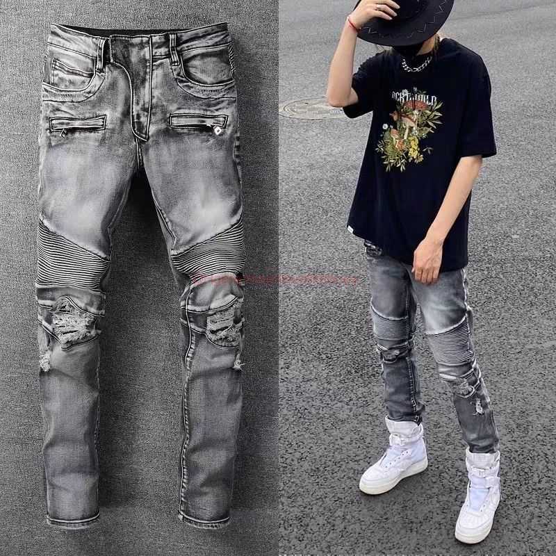 Designer Clothing Amires Jeans Denim Pants Amies 1094 Street Trend New Smoke Grey Patchwork Jeans Mens Youth Trend Elastic Slim Motorcycle Pants Distressed Ripped S
Designer Clothing Amires Jeans Denim Pants Amies 1094 Street Trend New Smoke Grey Patchwork Jeans Mens Youth Trend Elastic Slim Motorcycle Pants Distressed Ripped S