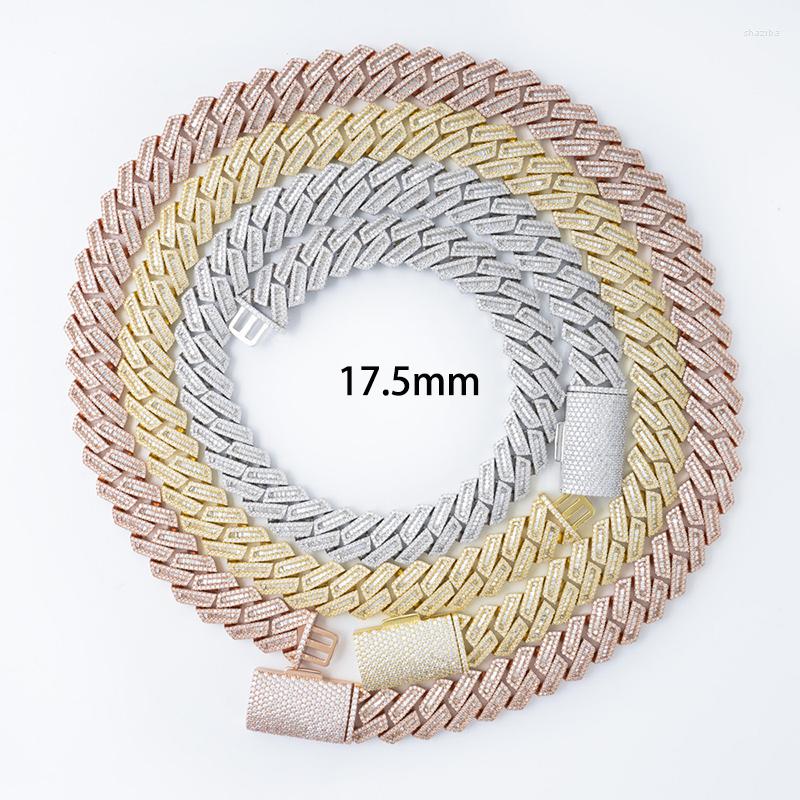 Chains Hip Hop 17.5mm Full Moissanite Cuban Necklace Miami Iced Ladder Square Lab Dia Chain Necklaces Sier White Gold Plated