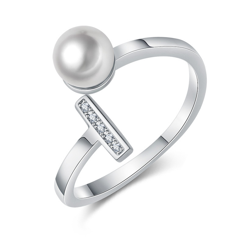 Trendy Pearl Adjustable Rings Pave AAA Cubic Zirconia for Women Party Jewelry