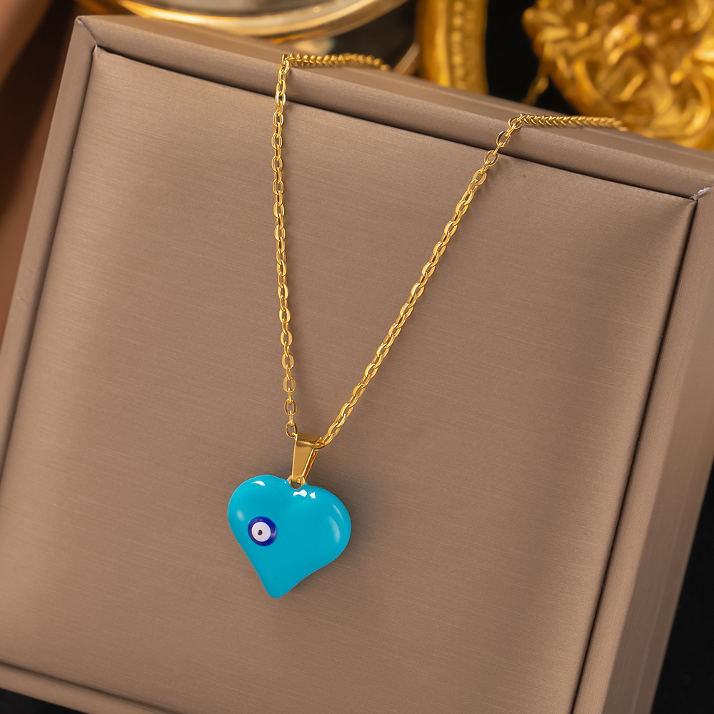 Classic Design Blue Evil Eye Heart Pendant Necklace Earring Women Gift