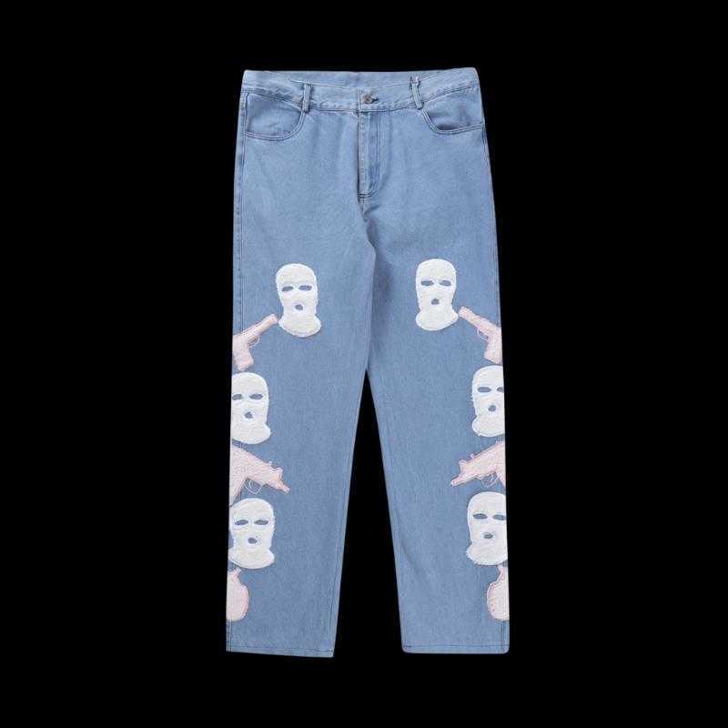 Men's Jeans Men's Jeans Urban Streetwear Baggy Y2k Men Skull Furry Embroidered Denim Pants Straight Leg Loose Trousers Women High Street Hip
