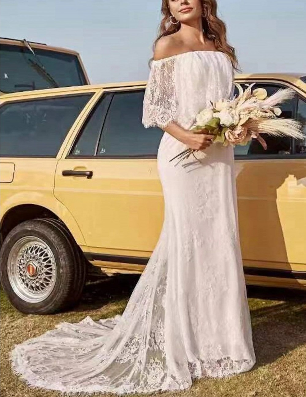 Beach Sexy Boho Lace Wedding Dress Floor Length A-Line Off the Shoulder Sleeves Bride Party Gowns Vestidos De Novia Customed 2023