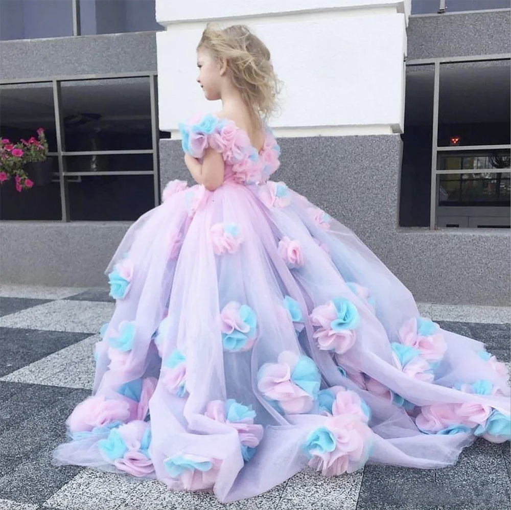 New Colorful 2023 Flower Girl Dresses Ball Gown Tulle Little Girl Wedding Dresses Vintage Communion Pageant Dresses Gowns