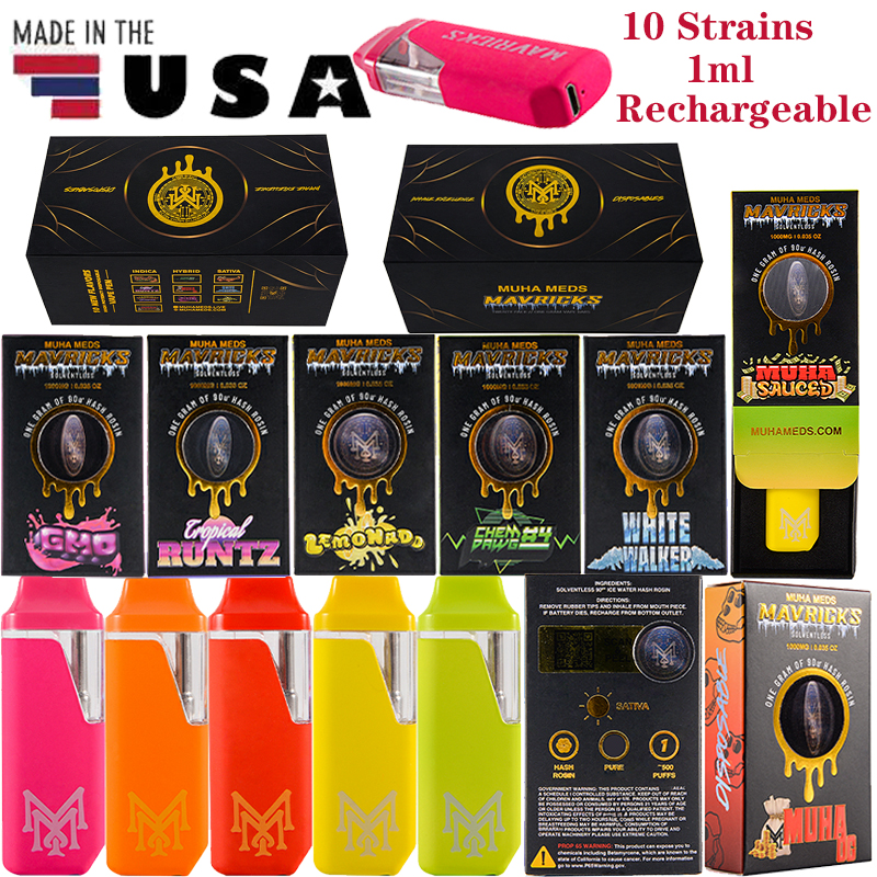USA Stock New Styles Muha Meds Rechargeable Disposable Vape Pens MAVRICKS Device Pods 1ml Empty Carts 240mAh Battery Starter Kits Micro USB Thick Oil 10 Flavors
USA Stock New Styles Muha Meds Rechargeable Disposable Vape Pens MAVRICKS Device Pods 1ml Empty Carts 240mAh Battery Starter Kits Micro USB Thick Oil 10 Flavors