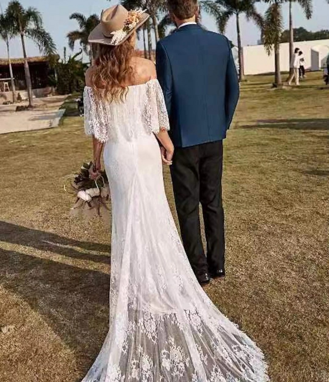 Beach Sexy Boho Lace Wedding Dress Floor Length A-Line Off the Shoulder Sleeves Bride Party Gowns Vestidos De Novia Customed 2023