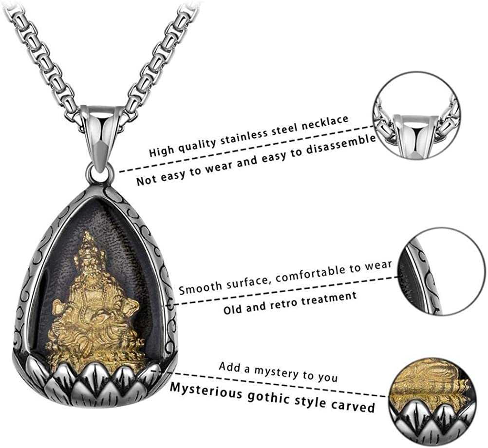 GZW Men's Titanium Stainless Steel Lotus Flower Buddha Pendant Necklace Ganesha Tara Huang Caishen Bodhisattva Jewelry Gifts For Men Husband Boyf