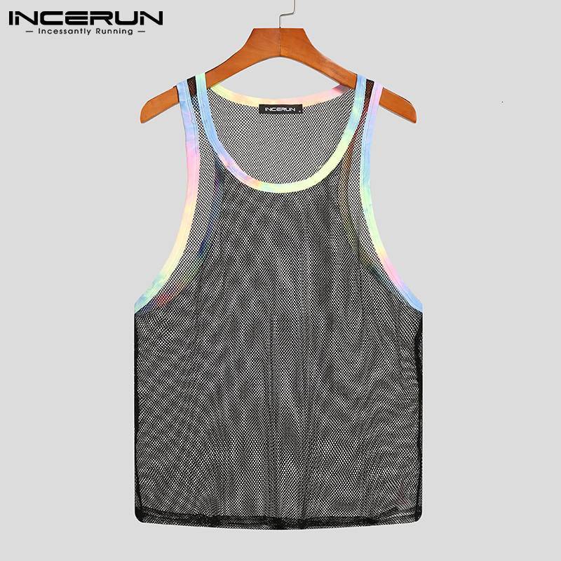 Mens Tank Tops Summer Men Mesh Patchwork Streetwear Sleeveless Sexy Casual Vests Transparent Breathable Workout 5XL INCERUN 230524