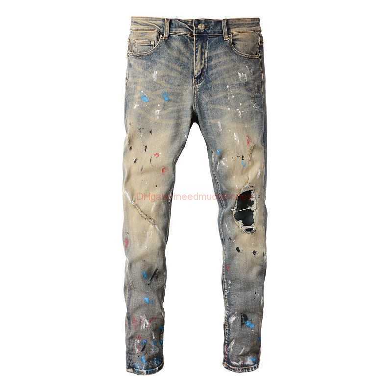 Designer Clothing Amires Jeans Denim Pants 6556Amies Splash Ink Wash Dirty Yellow Worn Elastic High Street Trendy Feet Elastic Slim Fit Mens Jeans Distressed Ripped, Picture color
Designer Clothing Amires Jeans Denim Pants 6556Amies Splash Ink Wash Dirty Yellow Worn Elastic High Street Trendy Feet Elastic Slim Fit Mens Jeans Distressed Ripped, Picture color