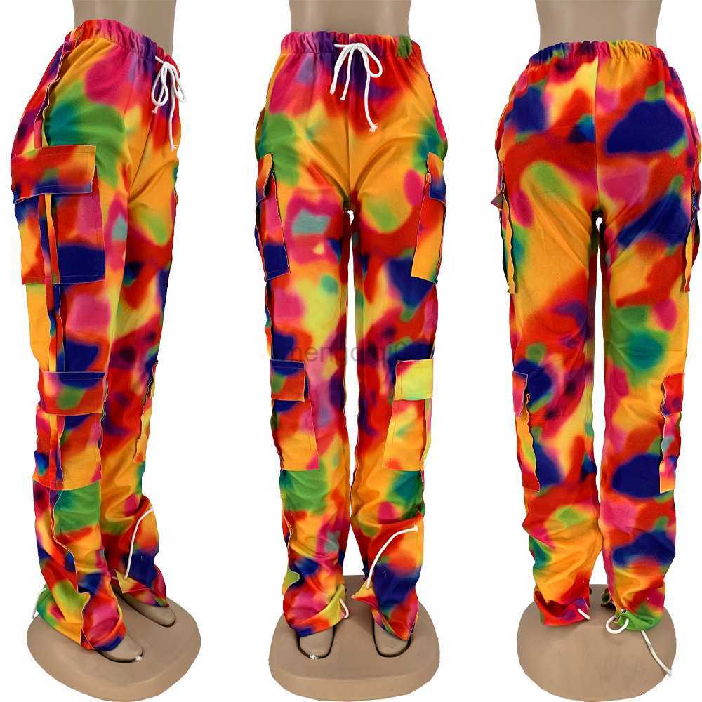 Women's Pants Capris Adogirl Woman Pockets Stacked Pencil Pants Tie Dye Print Casual Sweatpants Fashion Streetwear Cargo Pants Long Trousers Y23
