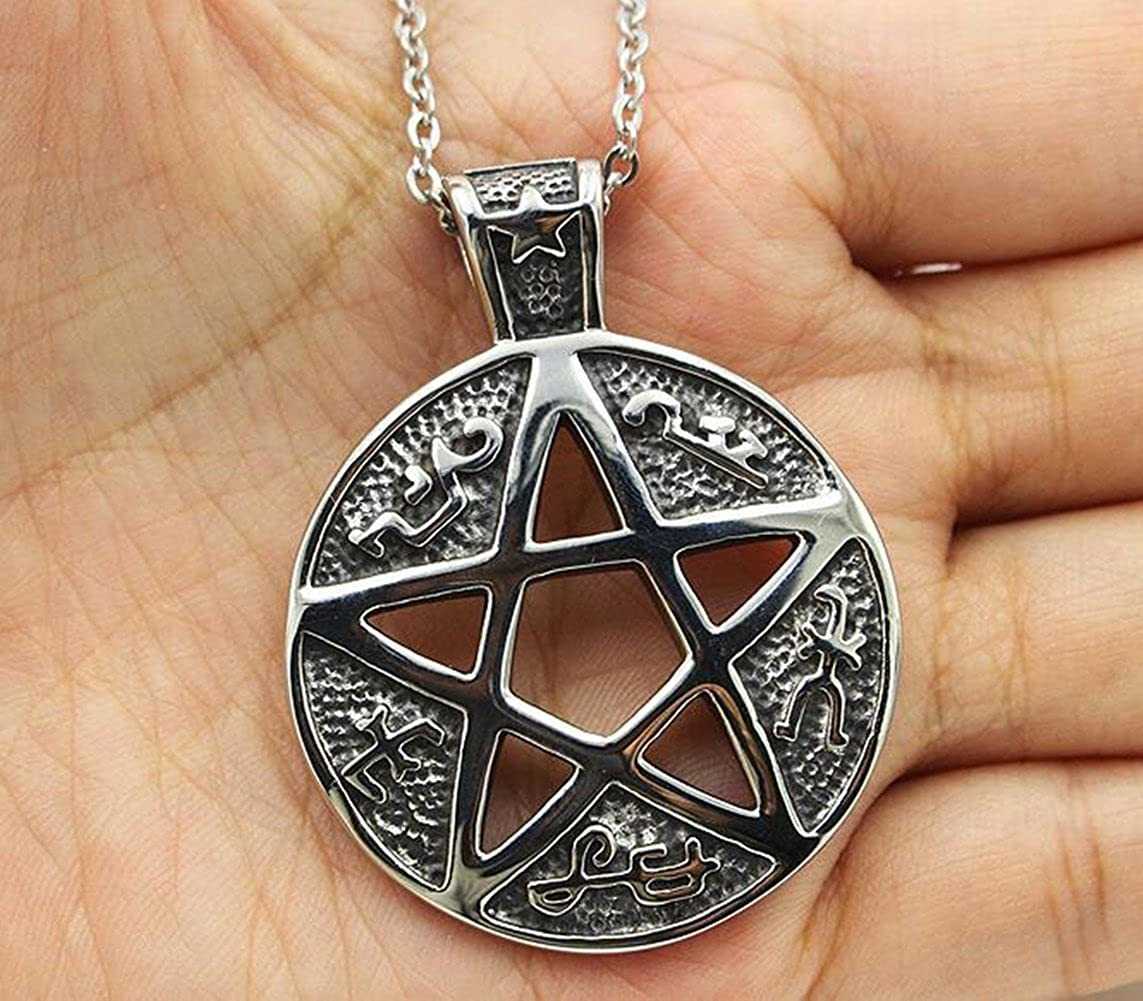 GZW Vintage Goth Pentacle Symbo Pendant Necklace For Men Antique Silver Biker Chain Hollow Pentagram Necklaces 24 Inches Chains Jewelry Wholesale Coll