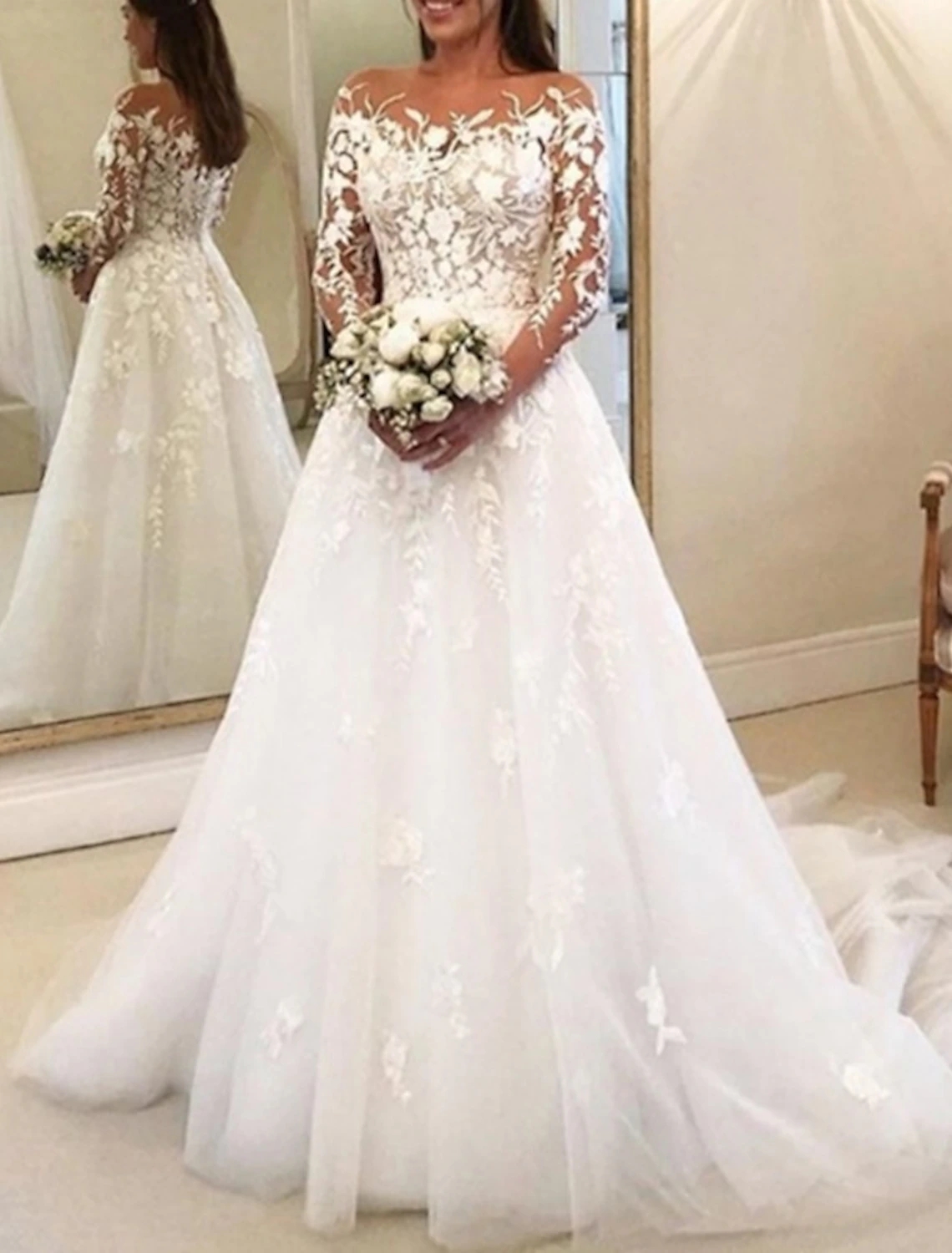 Vintage Formal Wedding Dress Illusion Neck Long Sleeve Lace With Buttons Appliques Bridal Gown Vestidos De Novia Customed Robe De Mariage 2023