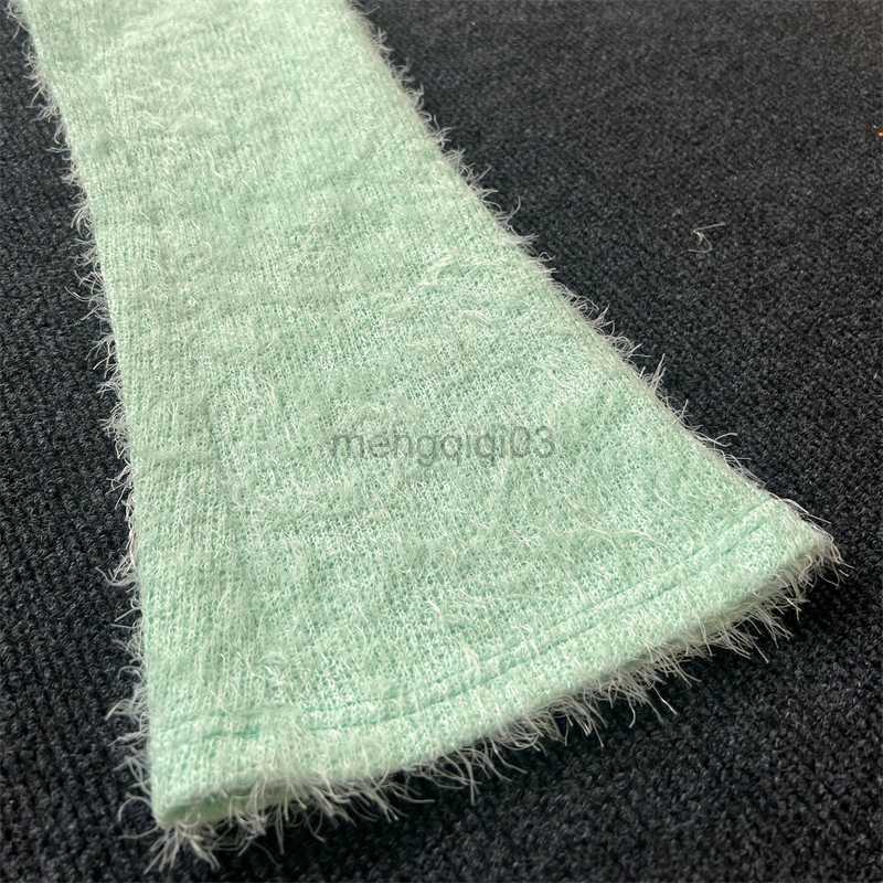 Women's Jeans Solid Fuzzy Knitted Flare Pants 2023 Spring Women Elastic High Waist Slim Stacked Trousers Fashion Casual Streetwear Y23