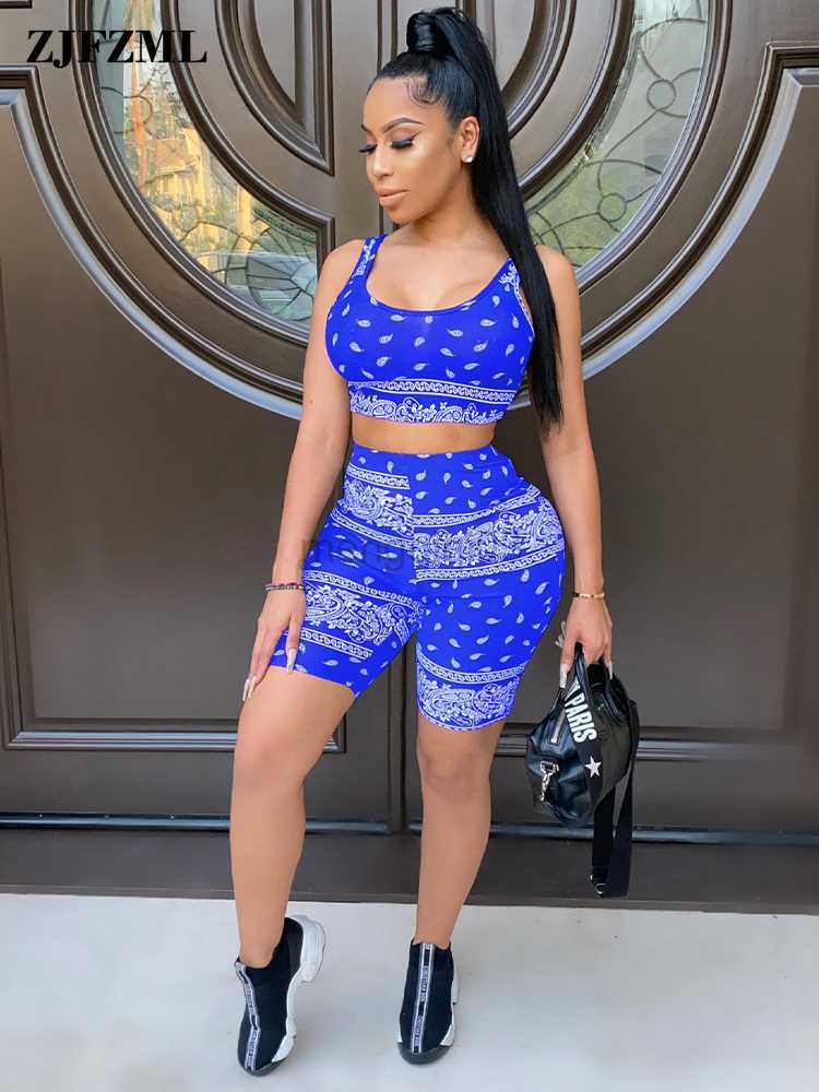 Women's Tracksuits Vintage Loungewear Co-ord Outfits for Women Paisley Bandanna Print Tank Top and Skinny Sport Short Active Wear Two Piece Suits