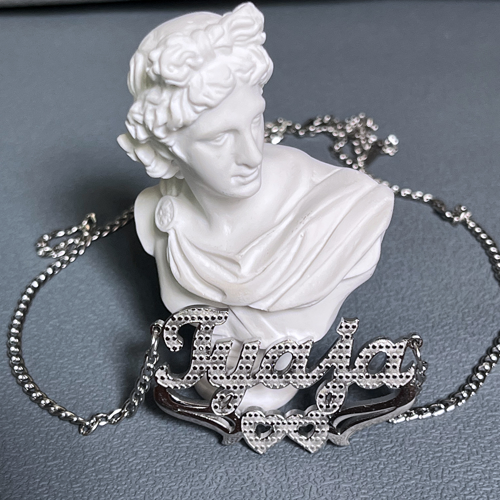 Personalized Name Necklace DIY Name Texture Heart Pendant Custom Letter Stainless Steel Customizable Jewelry Birthday Gift Dropshipping Wholesale