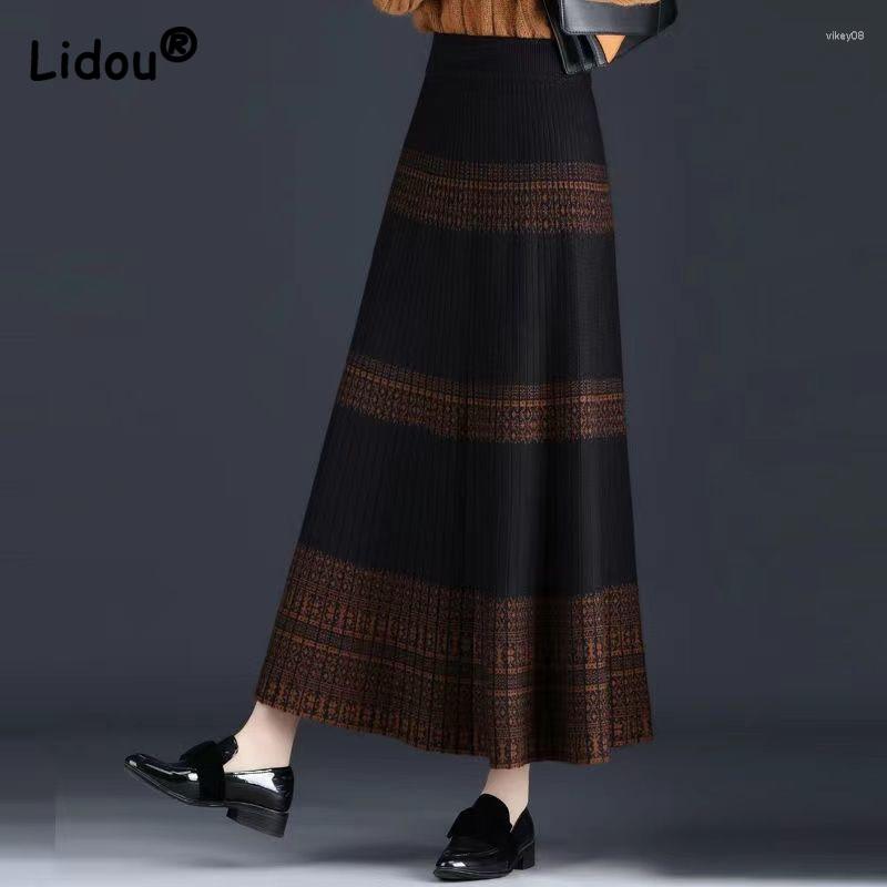 Skirts Pendulous Knitting Cotton Large Hem Skirt Screw Thread Retro Dark Colors Ankle-length Empire Pleated Patchwork Women's Clothing, Black
Skirts Pendulous Knitting Cotton Large Hem Skirt Screw Thread Retro Dark Colors Ankle-length Empire Pleated Patchwork Women's Clothing, Black