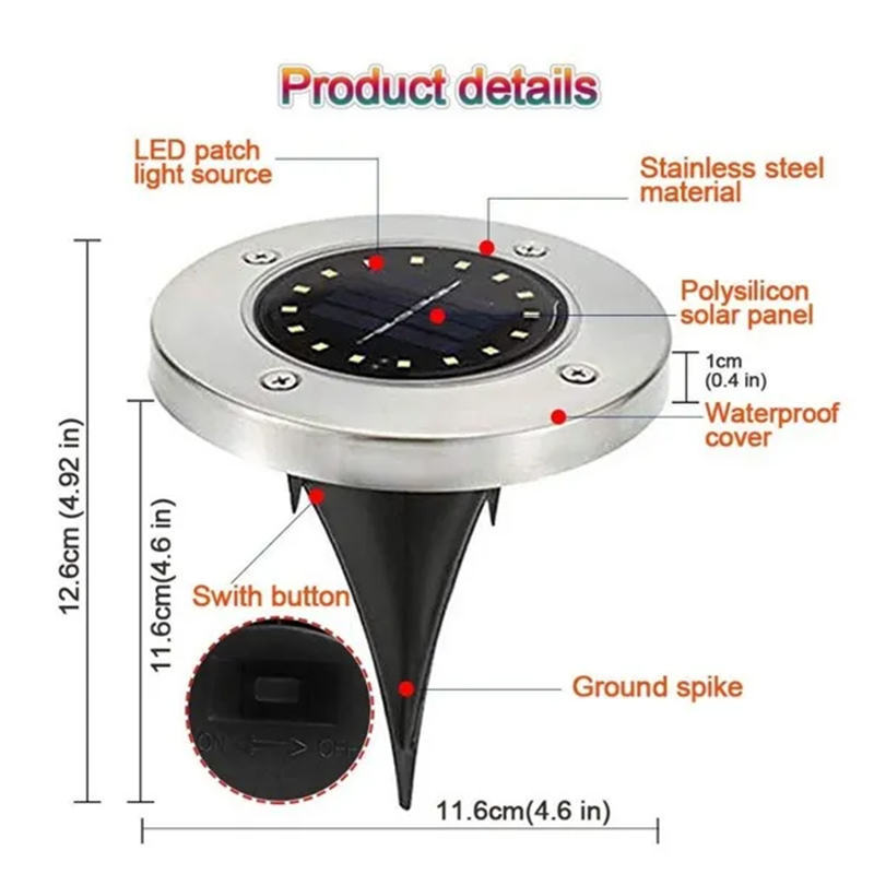 8/20LED Solar Power Disk Light Outdoor Garden Solar Underground Light Deck Light Spotlight Buried Led Lamp Garden Decoration