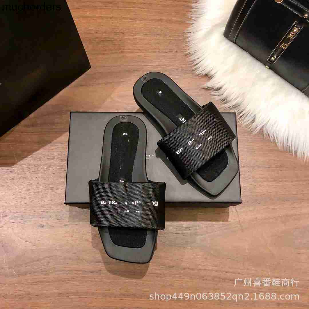 Fashion Square Head Slippers 2023 Spring Summer New Solid Silk Series Original Elevation Version Letter Women's Shoes, Black