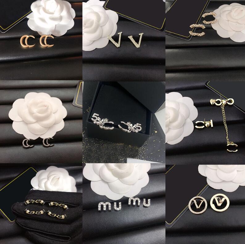 Mixed Simple 18K Gold Plated 925 Silver Luxury Brand Designers Double Letters C Stud Stainless Steel Women Crystal Rhinestone Pearl Earring Wedding Party Jewelry