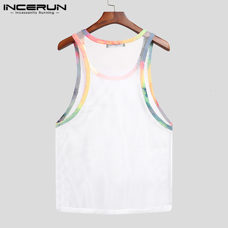 Mens Tank Tops Summer Men Mesh Patchwork Streetwear Sleeveless Sexy Casual Vests Transparent Breathable Workout 5XL INCERUN 230524