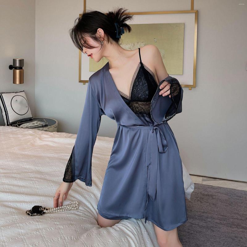 Women's Sleepwear 2PCS Lace Bathrobe Gown Sets Sexy Womens Nighty Robe Nightgown Bride Summer Silky Satin Kimono Strap Dress Sleep Suit, Black
Women's Sleepwear 2PCS Lace Bathrobe Gown Sets Sexy Womens Nighty Robe Nightgown Bride Summer Silky Satin Kimono Strap Dress Sleep Suit, Black