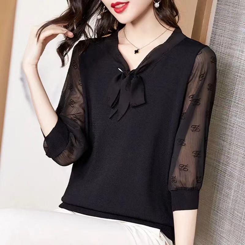 T-Shirt Women Spring Spring Summer Style Chiffon Blouses Shirts Lady Casual Half Sleeve Bow Tie Collar Blouses Tops DF4165, Black
T-Shirt Women Spring Spring Summer Style Chiffon Blouses Shirts Lady Casual Half Sleeve Bow Tie Collar Blouses Tops DF4165, Black