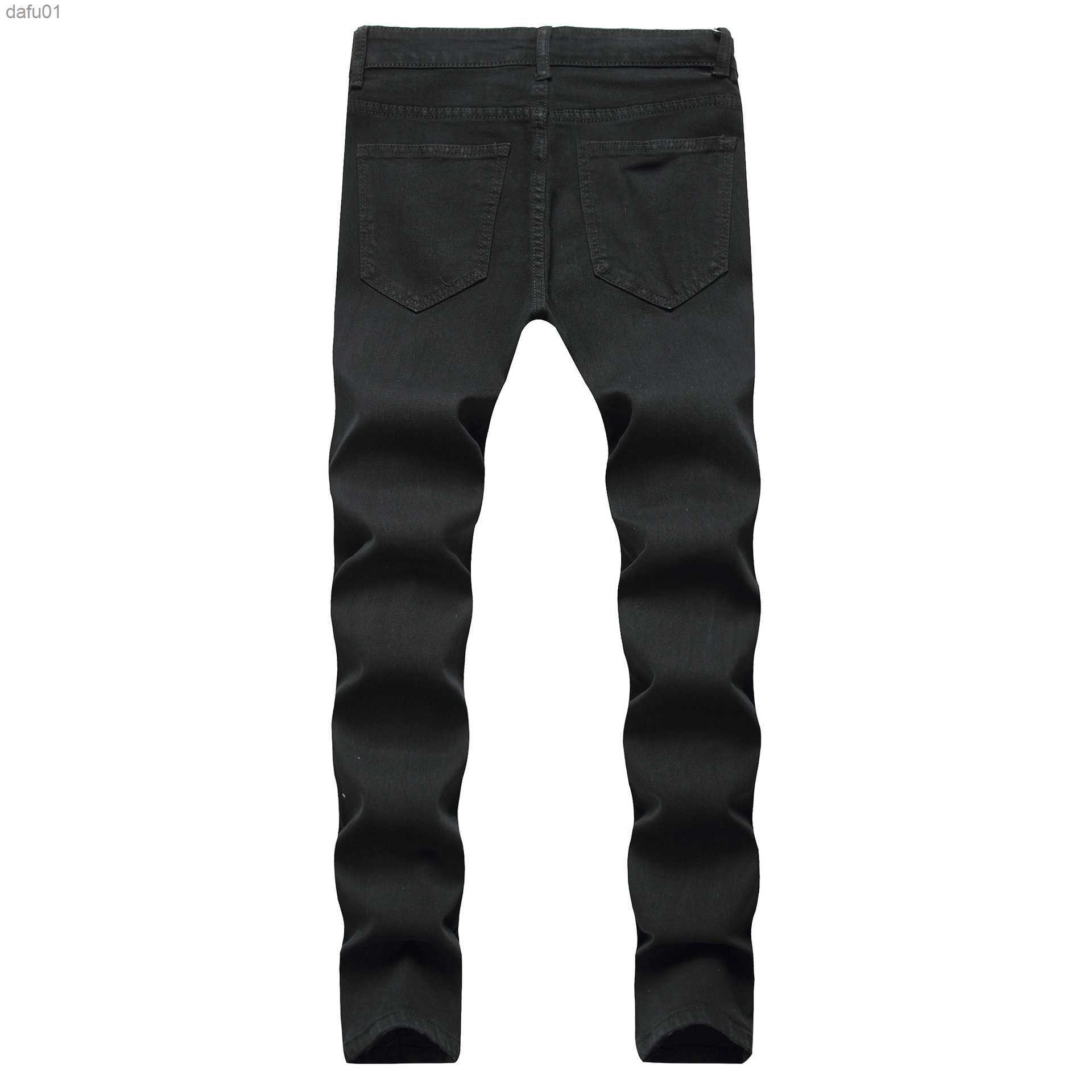 Men's Jeans GODLIKEU White Mens Jeans Ripped Distressed Black Skinny Denim Hip Hop Button Stretch Pants L230520
