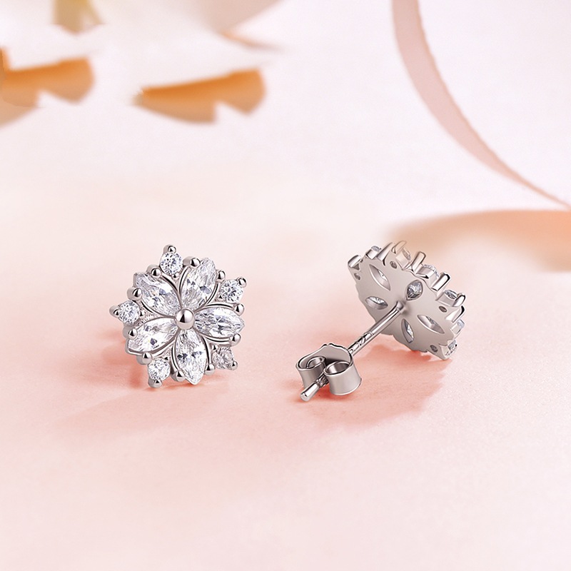 Sweet Statement Pink Cherry Blossom Stud Earrings with Sparkling Zircons - Women's Sterling Silver Jewelry
