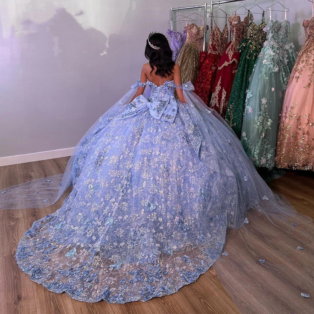 Off Shoudler Lilac Princess Quinceanera Dress Lace Appliques With Bow Birthday Party Vestidos De Anos Corset Prom Gowns
