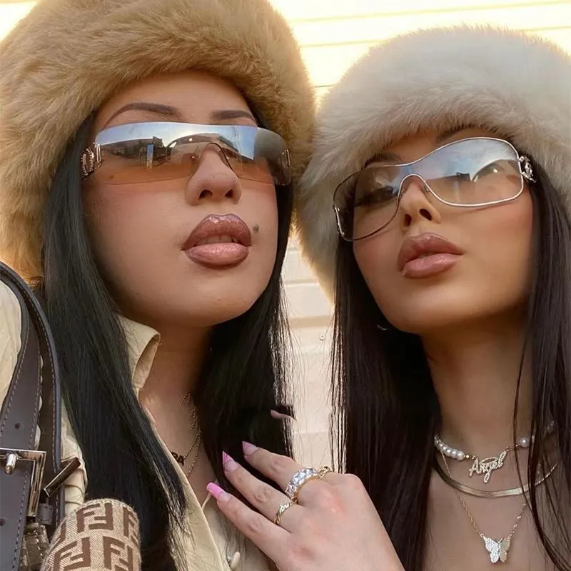 2000'S Retro One Piece Designer Sunglasses Women Luxury Oversized Wrap Around Sun Glasses UV400 Ladies 2023 New Fashion Eyewear Shades 0004
