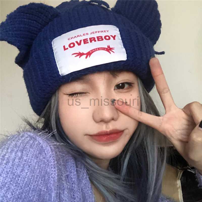 Beanie/Skull Caps Bunny Bonnets Pig Ear Knit Hats Double-layer Warm Cat Ear Woolen Hat Cute Hooded Cap Niche Design Hip-hop Hat Rabbit Ear Beanies J230520