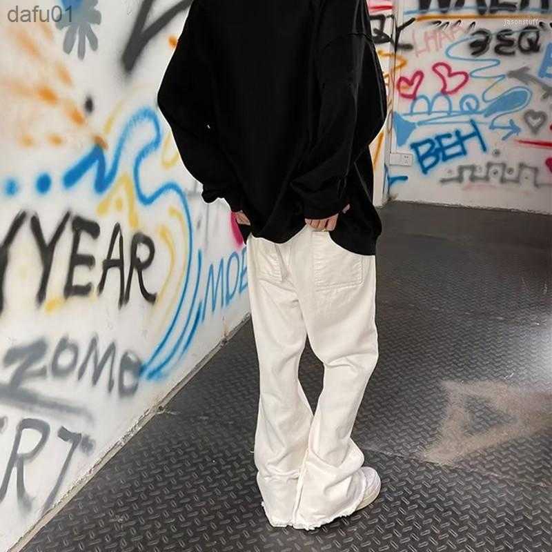 Men's Jeans Men's Jeans 2022 Cool Design Leather Embroidery White Baggy Men Pants Y2K Fashion Streetwear Straight Loose Hip Hop Denim Trouse