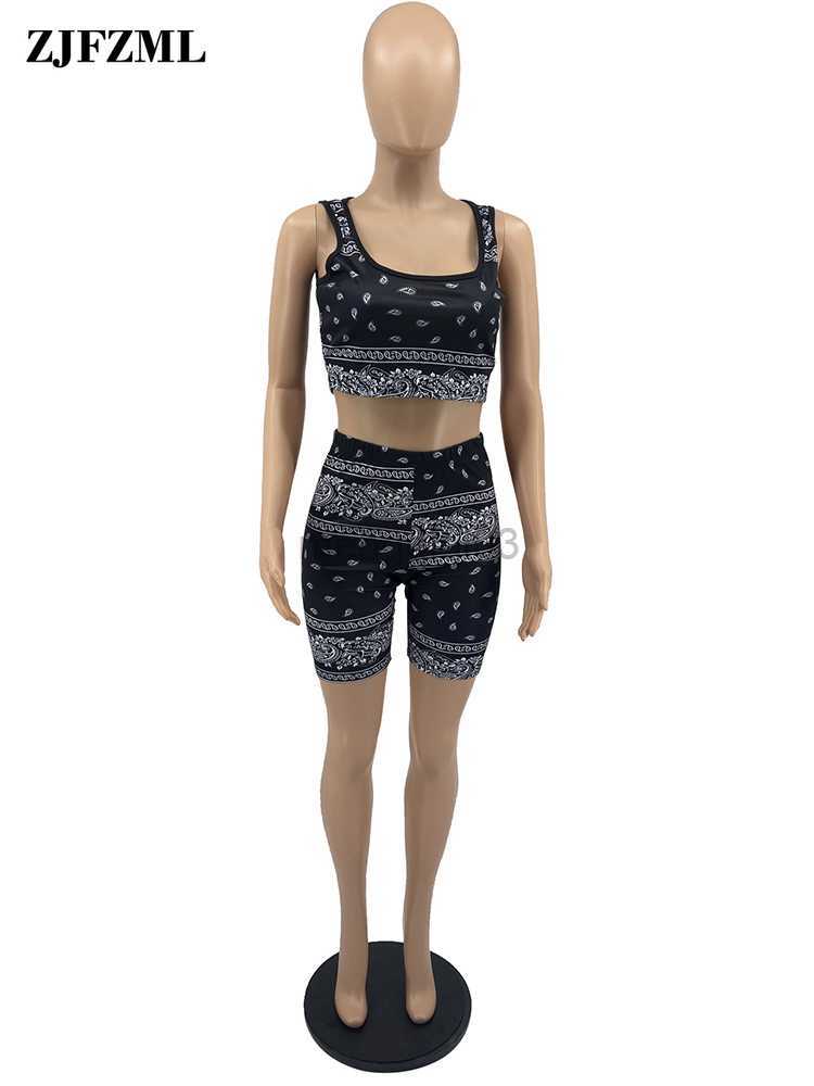 Women's Tracksuits Vintage Loungewear Co-ord Outfits for Women Paisley Bandanna Print Tank Top and Skinny Sport Short Active Wear Two Piece Suits