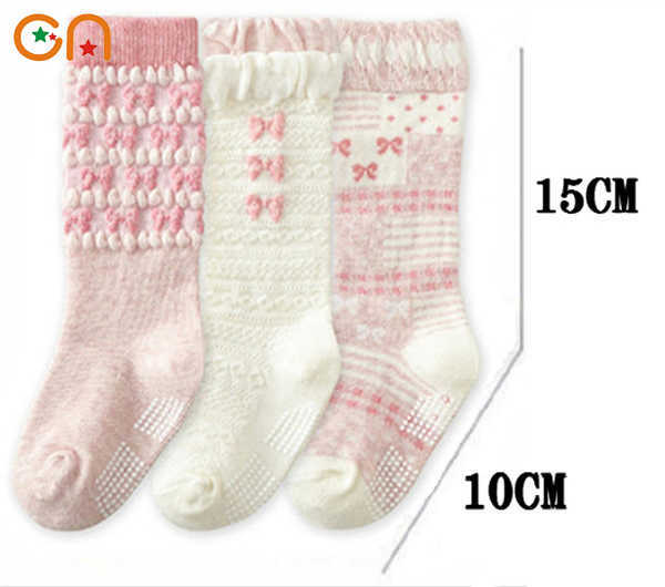 Socks Clearance 3 pairs of baby cotton non slip cute newborn toddler knee high socks suitable for 0-2 year old children and girls as fashion gifts G22
