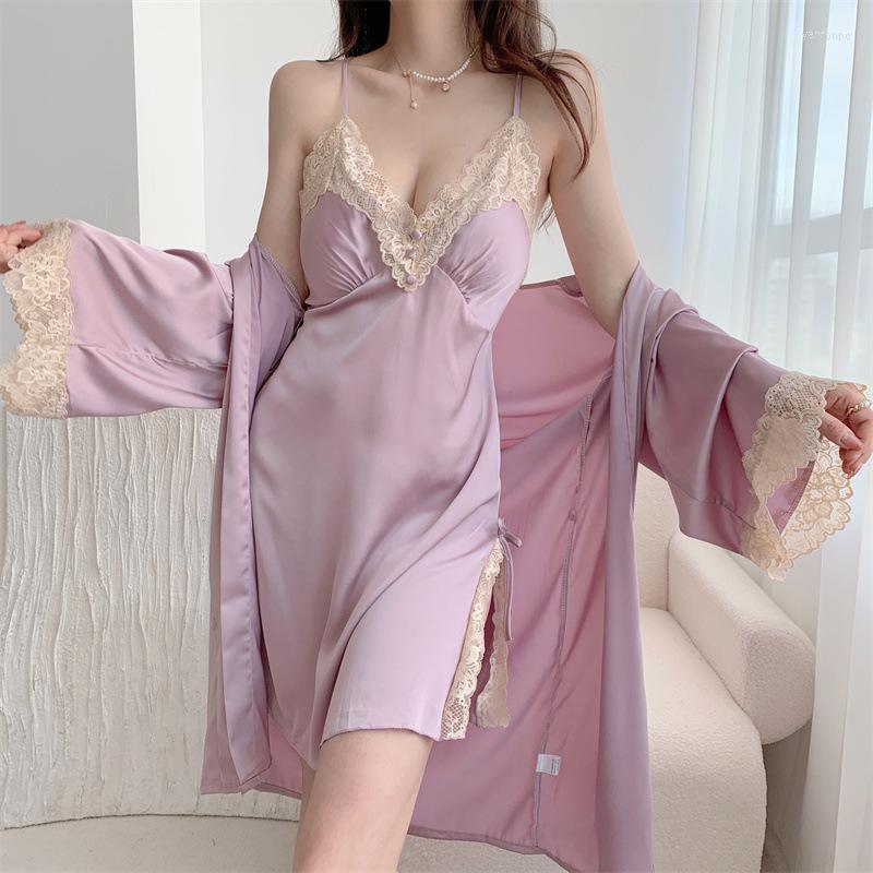Women's Sleepwear Sexy Women Robe Gown Set Nightgown Lace Nightdress Bathrobe Suit Summer Silky Satin Kimono Home Wear Loungewear, White
Women's Sleepwear Sexy Women Robe Gown Set Nightgown Lace Nightdress Bathrobe Suit Summer Silky Satin Kimono Home Wear Loungewear, White