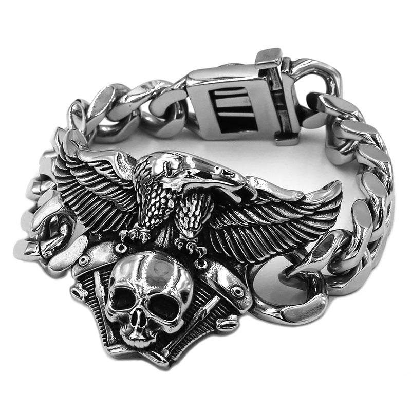 Bangle Personality Engine Skull Bracelet Titanium Stainless Steel Jewelry Large Vintage Skull Eagle Biker Men Boys Bracelet SJB0368A 
Bangle Personality Engine Skull Bracelet Titanium Stainless Steel Jewelry Large Vintage Skull Eagle Biker Men Boys Bracelet SJB0368A