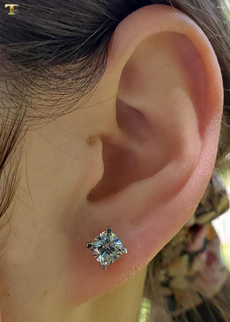 Stud Earrings Au750 White Gold Women Moissanite Dias 2 Carat Cushion Square Wedding Party Engagement Anniversary Trendy
