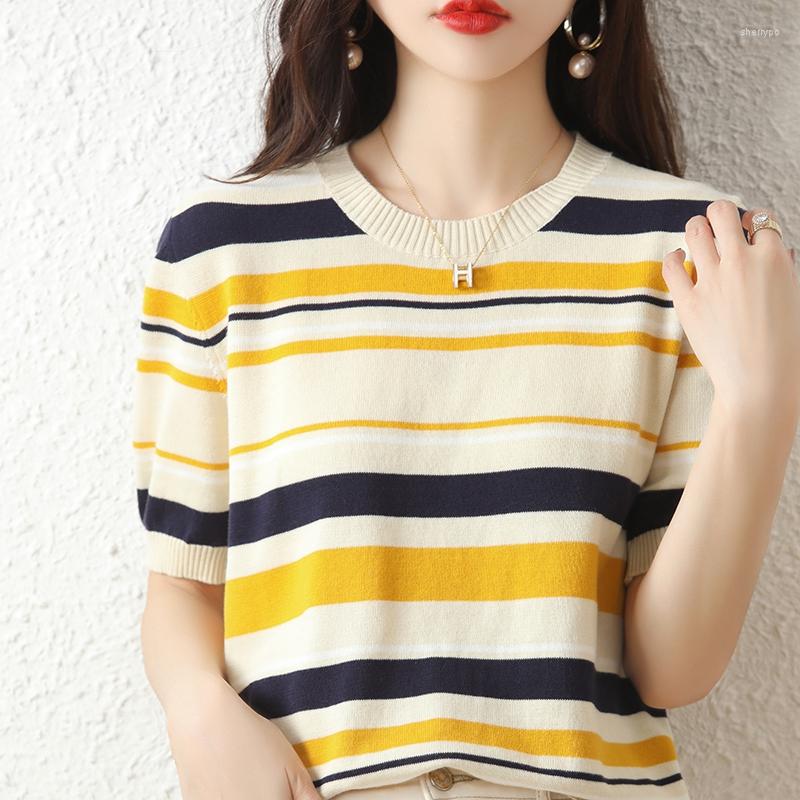 Women's T Shirts Cotton Summer Striped Short Sleeve Colorblock T-Shirt Ladies Loose O-Neck Vest Cottn Linen Half Thin Top, Bai qiu lan
Women's T Shirts Cotton Summer Striped Short Sleeve Colorblock T-Shirt Ladies Loose O-Neck Vest Cottn Linen Half Thin Top, Bai qiu lan