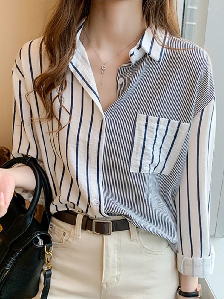 Women' Blouses Striped Casual Pockets Long Sleeve Shirt Women Cotton Blouse Ladies Clothes 2023 Button Fashion Tops Chemisier Femme, Blue stripe
Women' Blouses Striped Casual Pockets Long Sleeve Shirt Women Cotton Blouse Ladies Clothes 2023 Button Fashion Tops Chemisier Femme, Blue stripe