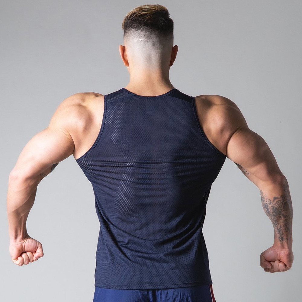 Mens Tank Tops Mesh Quick Dry Men Gym Fitness Bodybuilding Sports Sleeveless Shirt Male Summer Casual Stringer Singlet Vest Clothing 230524