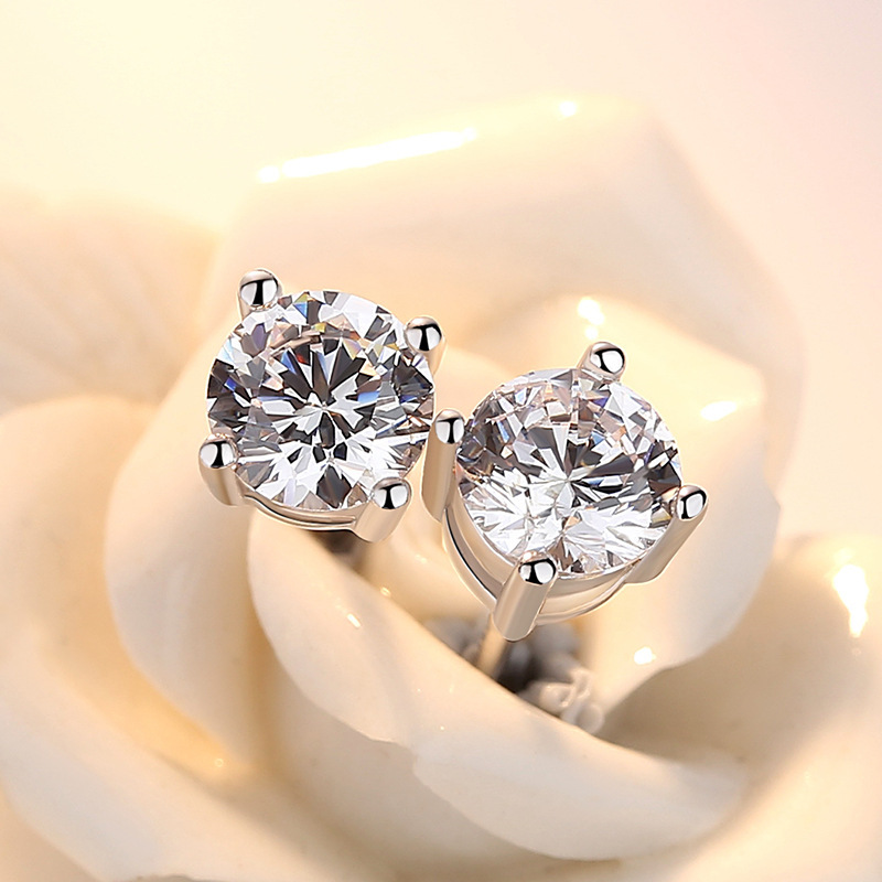 Chic Women's Sterling Silver Stud Earrings with Sparkling Crystals and Diamond Accents - Ideal Bridal Accessory
