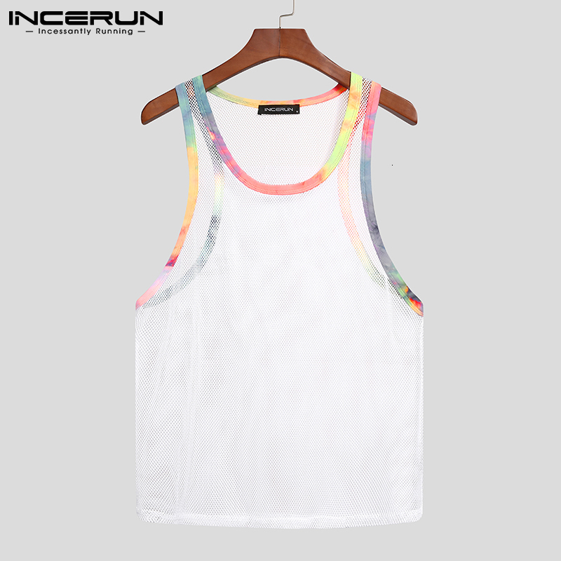 Mens Tank Tops Summer Men Mesh Patchwork Streetwear Sleeveless Sexy Casual Vests Transparent Breathable Workout 5XL INCERUN 230524