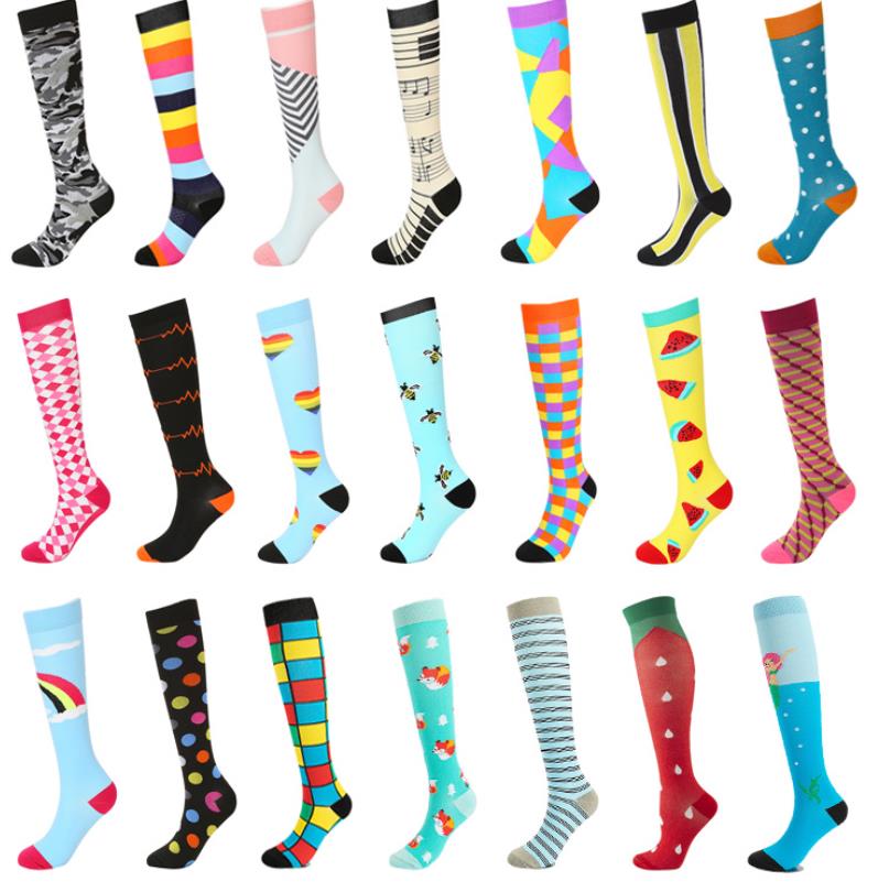 Compression Socks Fashion pattern Women Men Knee High Socks Support Circulation Nurse Pregnancy Sports Travel Stockings