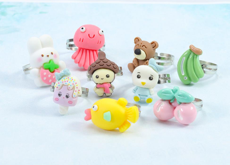 Little Girl Jewelry Beaded Necklace Ring Cartoon Animal Owl Dinosaur Butterfly Pendants Best Friend Friendship Party Favors Dress up Play Props