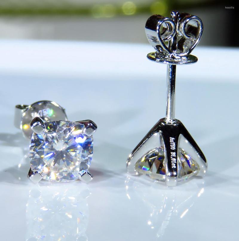 Stud Earrings Au750 White Gold Women Moissanite Dias 2 Carat Cushion Square Wedding Party Engagement Anniversary Trendy