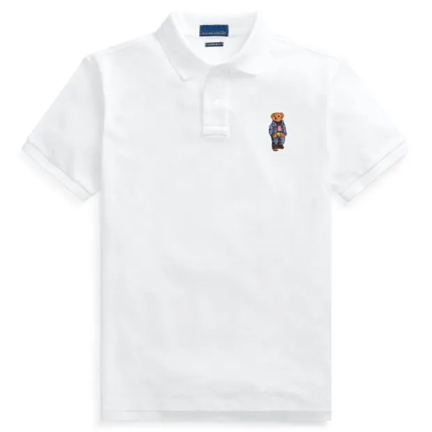 Premium Embroidery Polos lapel short-sleeved men's shirt embroidered BEAR Tee T SHIRT business sports pure cotton