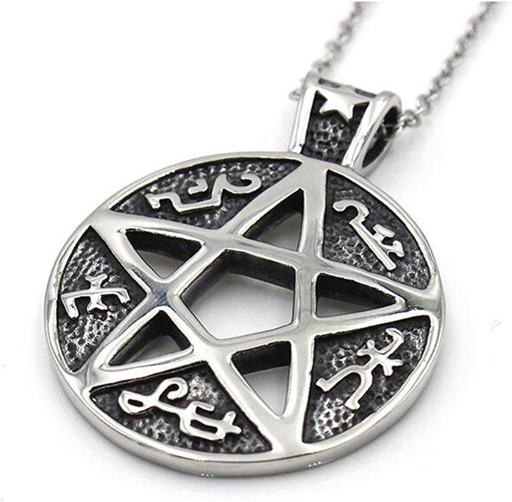 GZW Vintage Goth Pentacle Symbo Pendant Necklace For Men Antique Silver Biker Chain Hollow Pentagram Necklaces 24 Inches Chains Jewelry Wholesale Coll