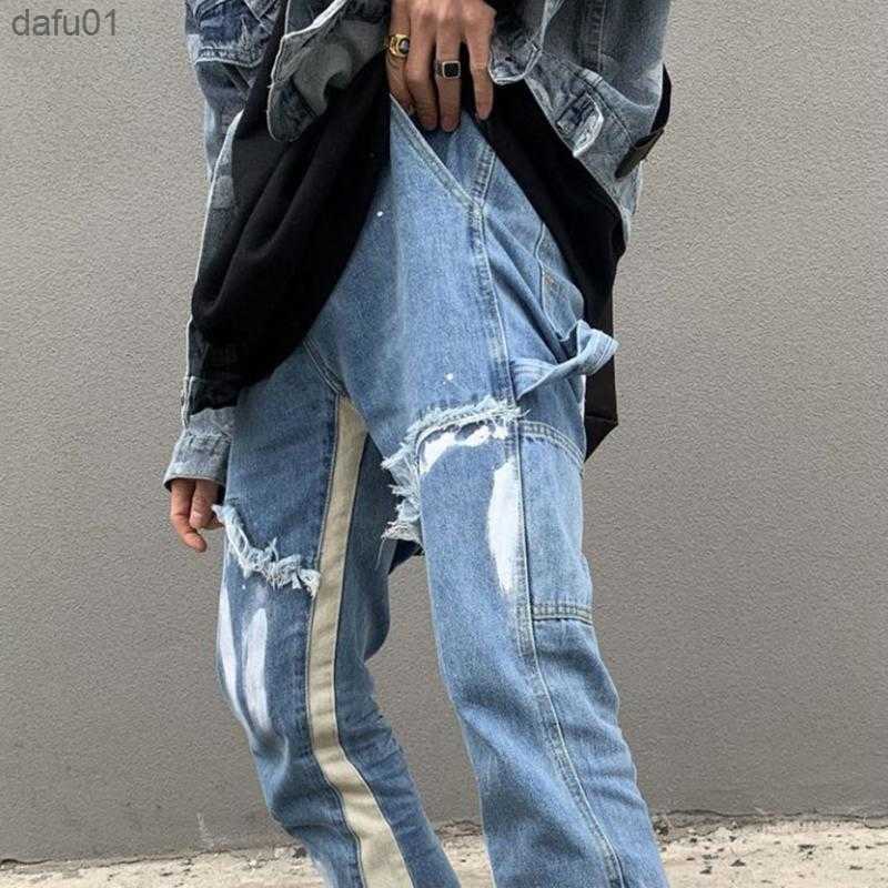 Men's Jeans Men's Jeans Hip Hop Flare Men Harajuku Streetwear Baggy Wide Leg Denim Pants Elastic Waist Fashion Loose Casual Flared Jean Trou