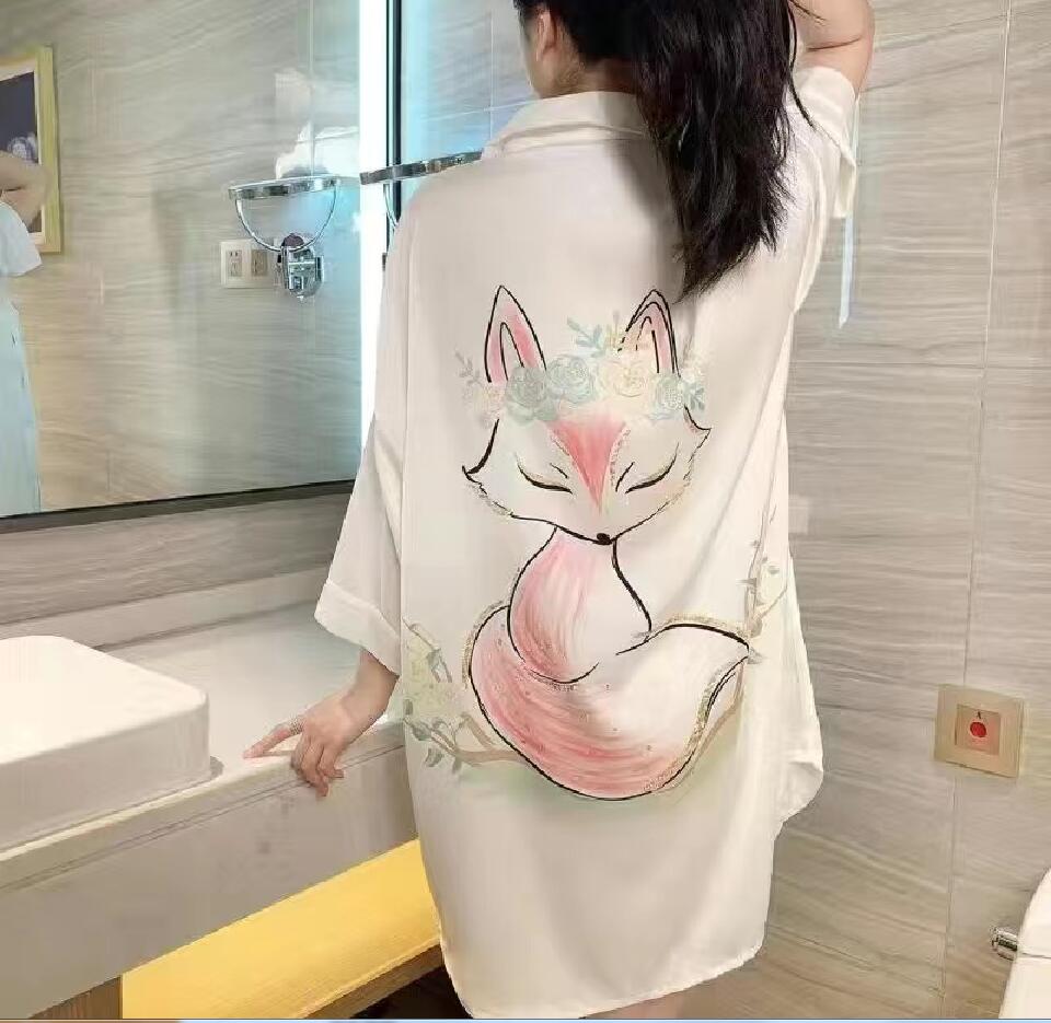 23-Thin pajamas for women, ice silk breathable summer shirt skirt for women, loose fit for pregnant women, new home wear for outerwear, Customize
23-Thin pajamas for women, ice silk breathable summer shirt skirt for women, loose fit for pregnant women, new home wear for outerwear, Customize