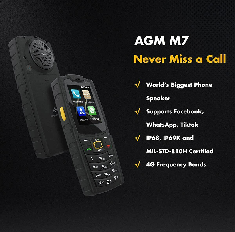 tlm AGM M7 Rugged Phone, IP68 W, 2500mAh Battery Unlocked Cell Phone for Seniors Dual SIM Biggest Speaker50
tlm AGM M7 Rugged Phone, IP68 W, 2500mAh Battery Unlocked Cell Phone for Seniors Dual SIM Biggest Speaker50